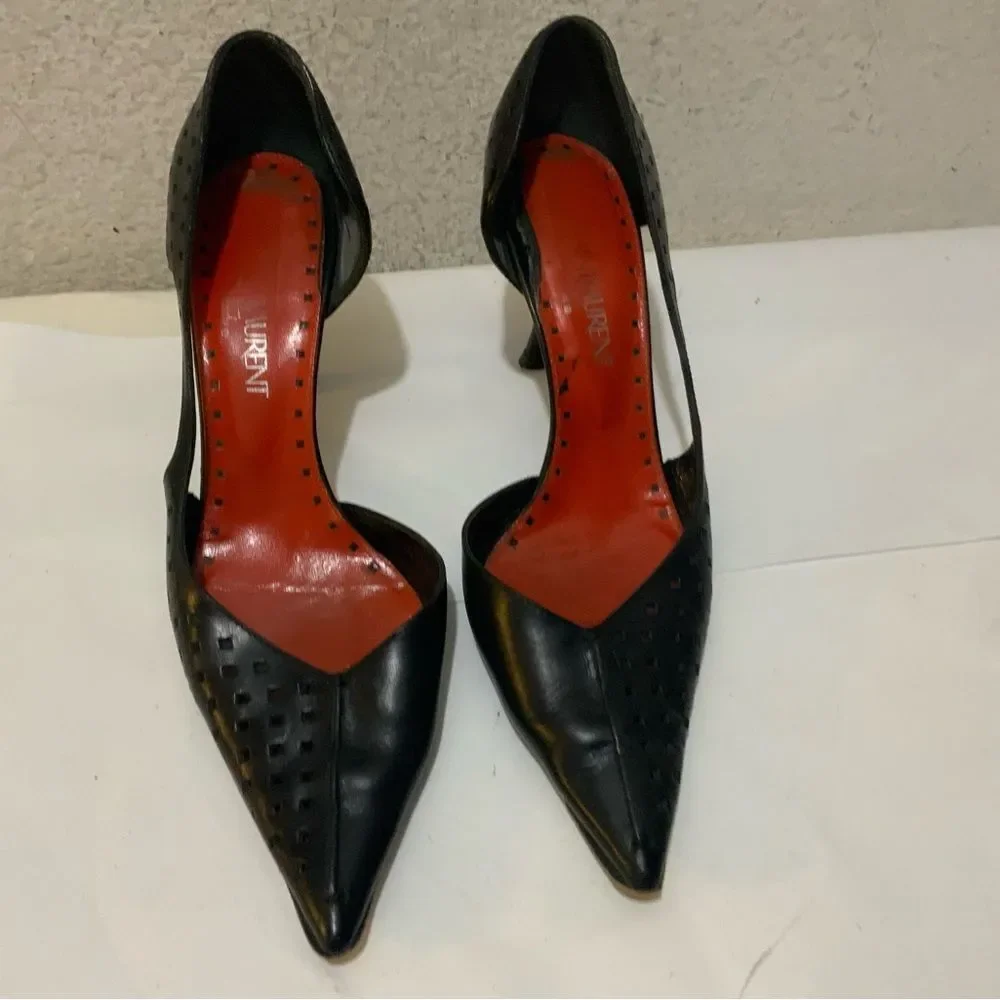 Saint Laurent black Perforated Leather D'orsay Pumps Size 39 - Picture 4 of 15